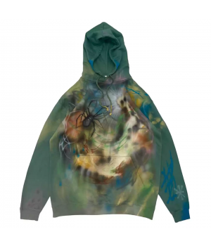 High Street vintage dark green graffiti painted flaccid street art trend niche personality hoodie