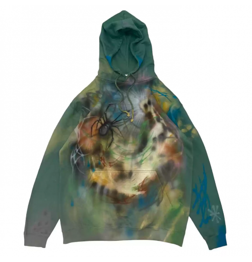 High Street vintage dark green graffiti painted flaccid street art trend niche personality hoodie