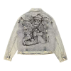 Unisex dirty wash street art do old heavy industry locomotive early autumn vintage neutral style jet painted denim coat