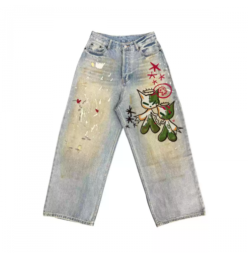 Niche personality large print creative design sense of junk punk vintage street graffiti early fall jeans