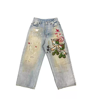 Niche personality large print creative design sense of junk punk vintage street graffiti early fall jeans