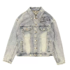 Unisex dirty wash street art do old heavy industry locomotive early autumn vintage neutral style jet painted denim coat