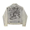 Unisex dirty wash street art do old heavy industry locomotive early autumn vintage neutral style jet painted denim coat